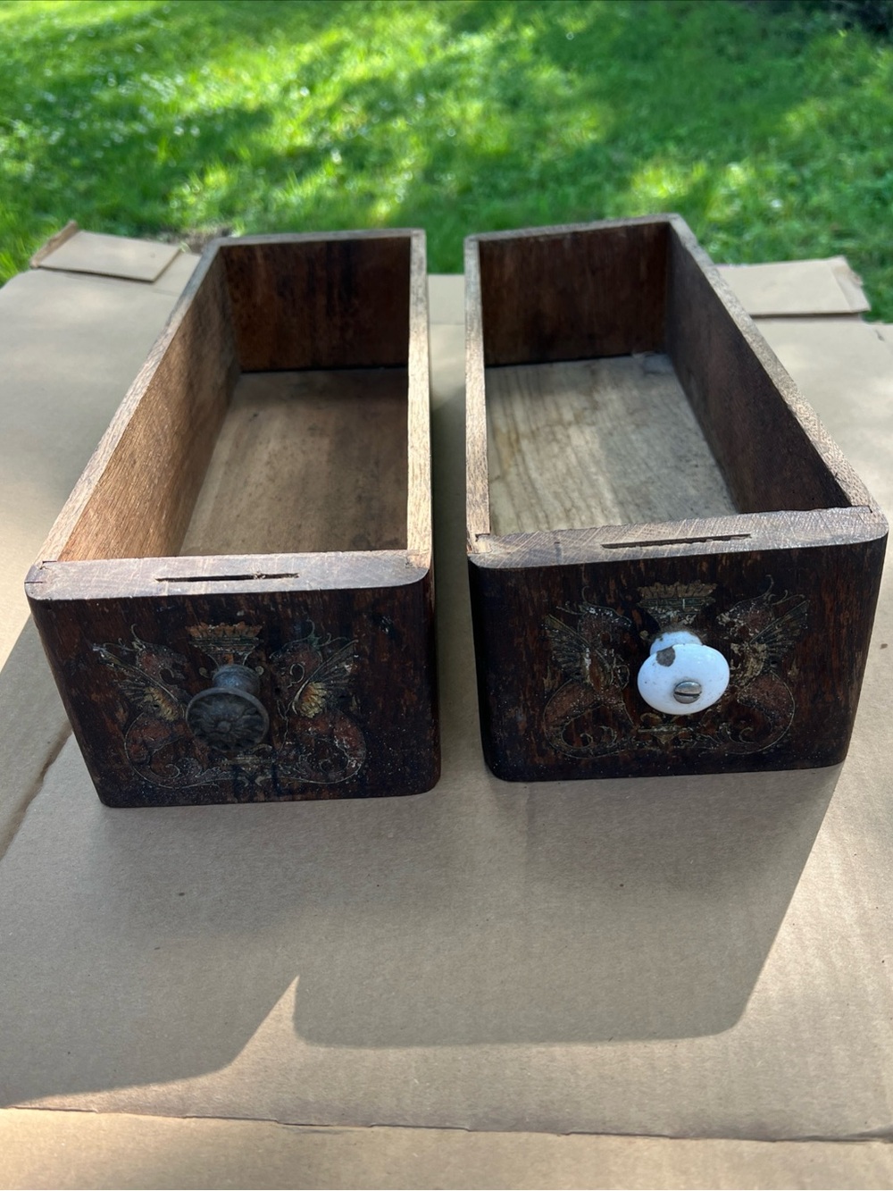 Original Vintage Antique Set of Two Sewing Machine Drawers 15.25” x 5” 3.5”